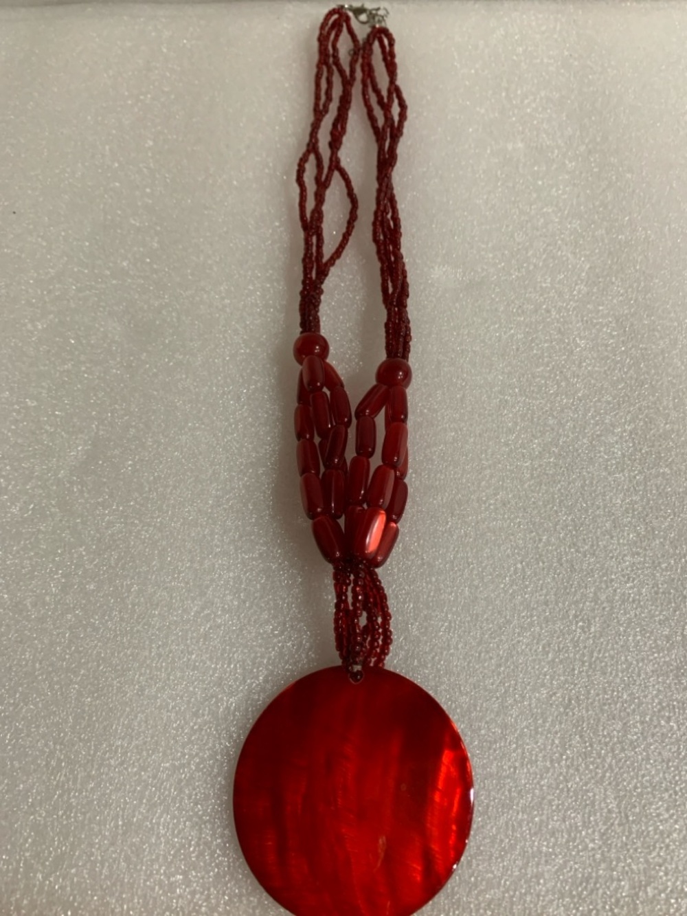 Red Multi Strand Statement Necklace Large Pendant Bold